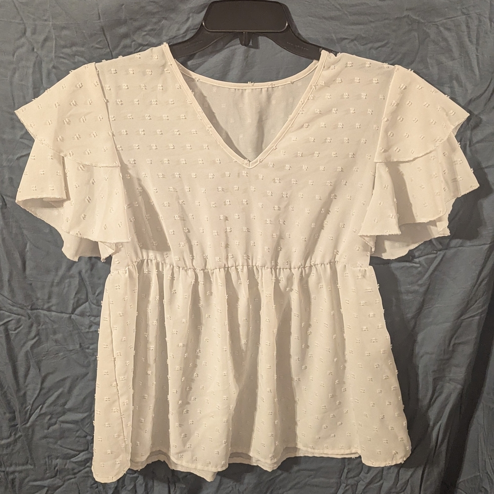 Elegant White Ruffle Sleeve Top